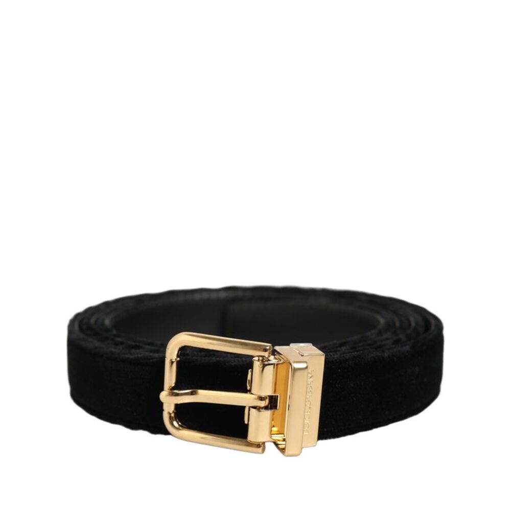 Dolce & Gabbana Men Black Velvet Gold Tone Metal Buckle Men's Belt